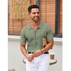 COOFANDY Men’s Knit Shirt Short Sleeve Button Down Shirts Vintage Casual Summer Beach Shirts(Light Green)