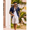 COOFANDY Men’s Knit Shirt Short Sleeve Button Down Shirts Vintage Casual Summer Beach Shirts(Navy Blue)