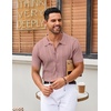 COOFANDY Men’s Knit Shirt Short Sleeve Button Down Shirts Vintage Casual Summer Beach Shirts(Pink)
