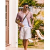 COOFANDY Men’s Knit Shirt Short Sleeve Button Down Shirts Vintage Casual Summer Beach Shirts(Pink)