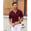COOFANDY Men’s Knit Shirt Short Sleeve Button Down Shirts Vintage Casual Summer Beach Shirts(Wine Red)