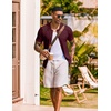 COOFANDY Men’s Knit Shirt Short Sleeve Button Down Shirts Vintage Casual Summer Beach Shirts(Wine Red)