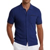 COOFANDY Men’s Knit Button Down Shirt 2025 Vintage Short Sleeve Polo Shirt Casual Beach Tops(Blue)
