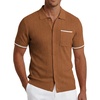 COOFANDY Men’s Knit Button Down Shirt 2025 Vintage Short Sleeve Polo Shirt Casual Beach Tops(Brown)