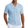 COOFANDY Men’s Knit Button Down Shirt 2025 Vintage Short Sleeve Polo Shirt Casual Beach Tops(Clear Blue)
