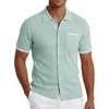 COOFANDY Men’s Knit Button Down Shirt 2025 Vintage Short Sleeve Polo Shirt Casual Beach Tops(Ice Green)
