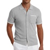 COOFANDY Men’s Knit Button Down Shirt 2025 Vintage Short Sleeve Polo Shirt Casual Beach Tops(Light Gray)
