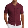 COOFANDY Men’s Knit Button Down Shirt 2025 Vintage Short Sleeve Polo Shirt Casual Beach Tops(Wine Red)