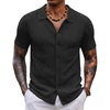 COOFANDY Men’s Knit Shirt Short Sleeve Button Down Shirts Vintage Casual Summer Beach Shirts(Black)