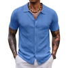 COOFANDY Men’s Knit Shirt Short Sleeve Button Down Shirts Vintage Casual Summer Beach Shirts(Blue)