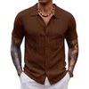 COOFANDY Men’s Knit Shirt Short Sleeve Button Down Shirts Vintage Casual Summer Beach Shirts(Caramel)