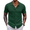 COOFANDY Men’s Knit Shirt Short Sleeve Button Down Shirts Vintage Casual Summer Beach Shirts(Green)