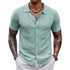 COOFANDY Men’s Knit Shirt Short Sleeve Button Down Shirts Vintage Casual Summer Beach Shirts(Ice Green)