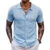 COOFANDY Men’s Knit Shirt Short Sleeve Button Down Shirts Vintage Casual Summer Beach Shirts(Light Blue)