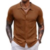 COOFANDY Men’s Knit Shirt Short Sleeve Button Down Shirts Vintage Casual Summer Beach Shirts(Light Brown)