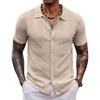 COOFANDY Men’s Knit Shirt Short Sleeve Button Down Shirts Vintage Casual Summer Beach Shirts(Light Coffee)