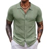 COOFANDY Men’s Knit Shirt Short Sleeve Button Down Shirts Vintage Casual Summer Beach Shirts(Light Green)