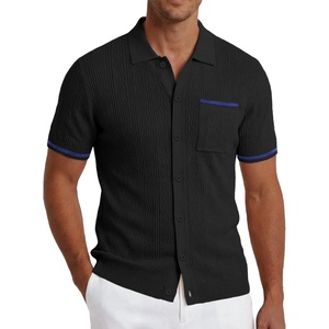 COOFANDY Men’s Knit Button Down Shirt 2025 Vintage Short Sleeve Polo Shirt Casual Beach Tops(Black)