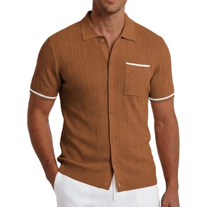 COOFANDY Men’s Knit Button Down Shirt 2025 Vintage Short Sleeve Polo Shirt Casual Beach Tops(Brown)