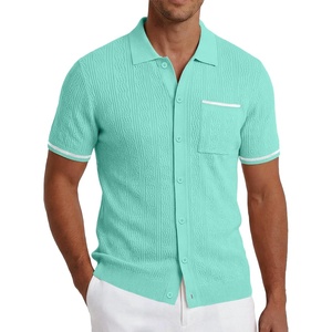 COOFANDY Men’s Knit Button Down Shirt 2025 Vintage Short Sleeve Polo Shirt Casual Beach Tops(Ceramic Green)