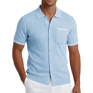 COOFANDY Men’s Knit Button Down Shirt 2025 Vintage Short Sleeve Polo Shirt Casual Beach Tops(Clear Blue)