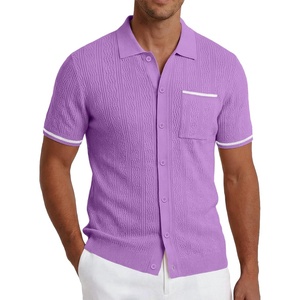 COOFANDY Men’s Knit Button Down Shirt 2025 Vintage Short Sleeve Polo Shirt Casual Beach Tops(Dark Purple)