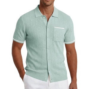 COOFANDY Men’s Knit Button Down Shirt 2025 Vintage Short Sleeve Polo Shirt Casual Beach Tops(Ice Green)