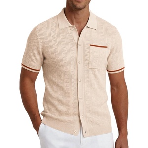 COOFANDY Men’s Knit Button Down Shirt 2025 Vintage Short Sleeve Polo Shirt Casual Beach Tops(Light Brown)