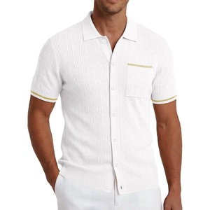 COOFANDY Men’s Knit Button Down Shirt 2025 Vintage Short Sleeve Polo Shirt Casual Beach Tops(White)