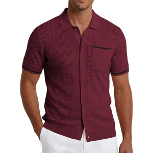 COOFANDY Men’s Knit Button Down Shirt 2025 Vintage Short Sleeve Polo Shirt Casual Beach Tops(Wine Red)