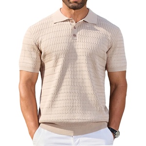 COOFANDY Mens Knit Polo Shirt Short Sleeve Vintage Textured Casual Golf Shirts Summer Beach Top(Beige)