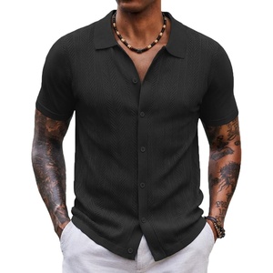 COOFANDY Men’s Knit Shirt Short Sleeve Button Down Shirts Vintage Casual Summer Beach Shirts(Black)
