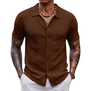 COOFANDY Men’s Knit Shirt Short Sleeve Button Down Shirts Vintage Casual Summer Beach Shirts(Caramel)