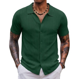 COOFANDY Men’s Knit Shirt Short Sleeve Button Down Shirts Vintage Casual Summer Beach Shirts(Green)