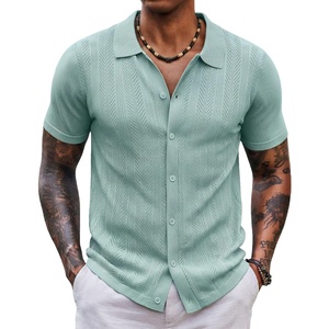 COOFANDY Men’s Knit Shirt Short Sleeve Button Down Shirts Vintage Casual Summer Beach Shirts(Ice Green)