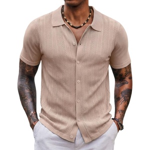 COOFANDY Men’s Knit Shirt Short Sleeve Button Down Shirts Vintage Casual Summer Beach Shirts(Khaki)