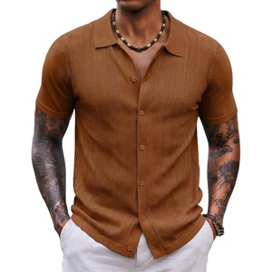 COOFANDY Men’s Knit Shirt Short Sleeve Button Down Shirts Vintage Casual Summer Beach Shirts(Light Brown)