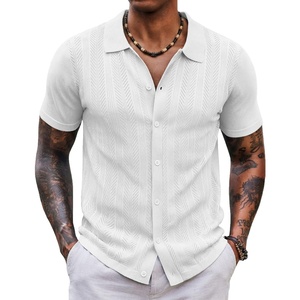 COOFANDY Men’s Knit Shirt Short Sleeve Button Down Shirts Vintage Casual Summer Beach Shirts(White)