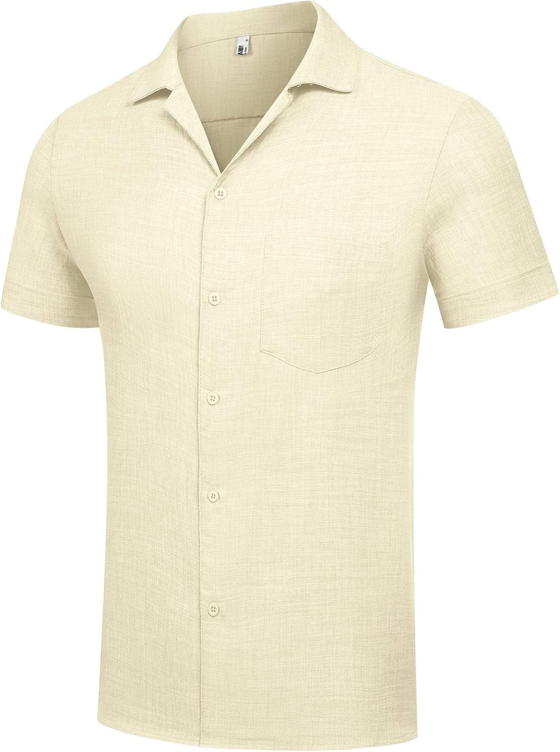 image:imageCOOFANDY Men Short Sleeve Button Down Shirts Summer Linen Textured Shirt Casual Beach Tops with PocketBeige