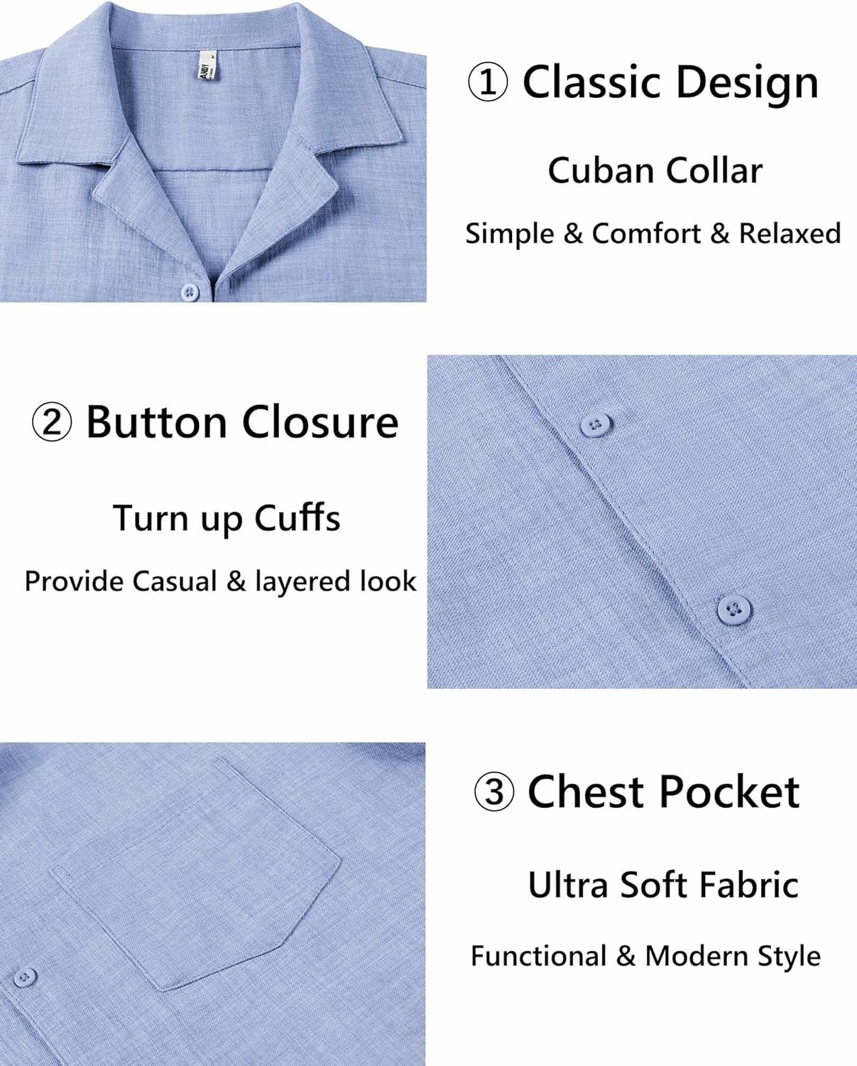 image:imageCOOFANDY Men Short Sleeve Button Down Shirts Summer Linen Textured Shirt Casual Beach Tops with PocketClear Blue
