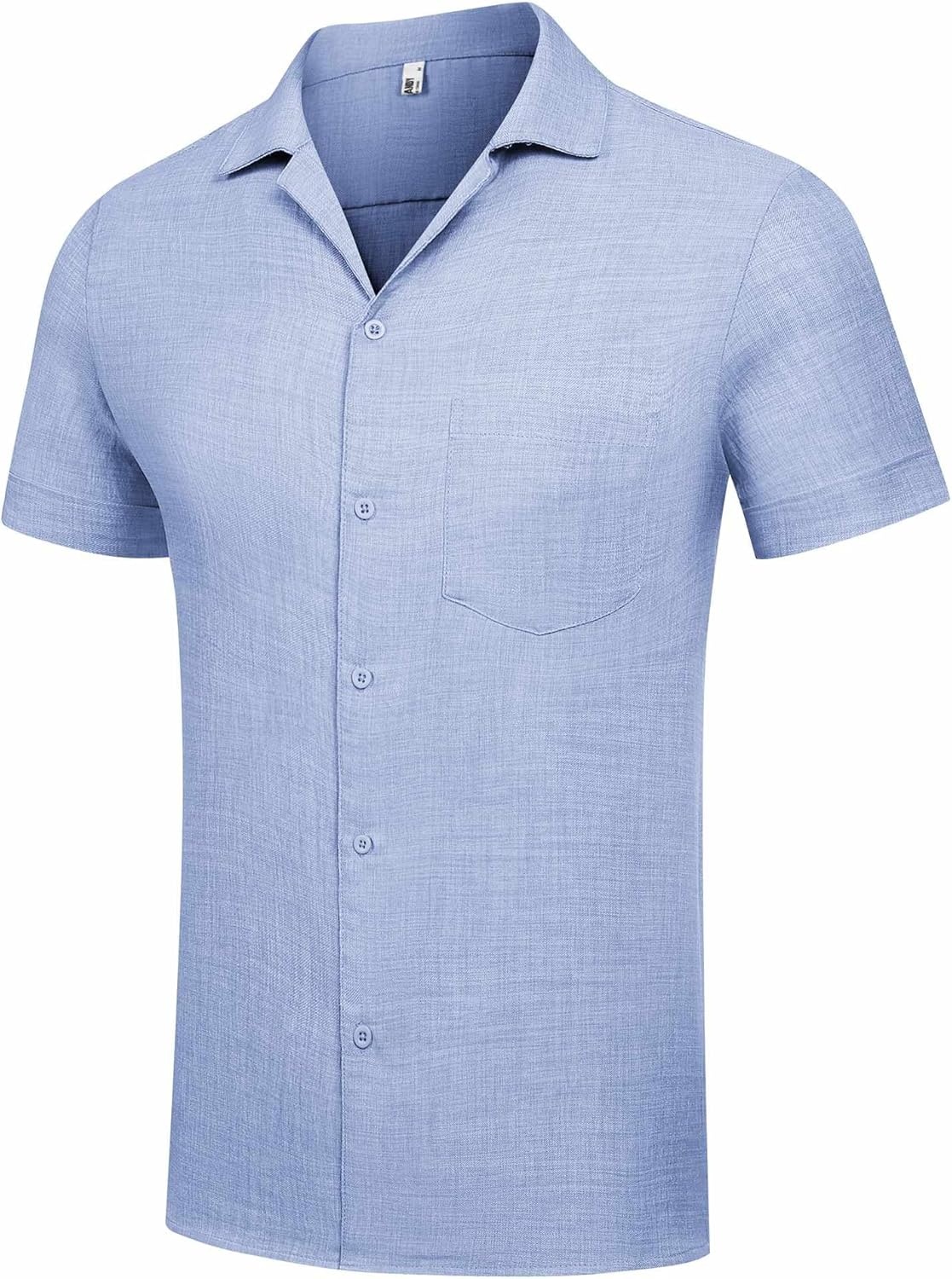 image:imageCOOFANDY Men Short Sleeve Button Down Shirts Summer Linen Textured Shirt Casual Beach Tops with PocketClear Blue