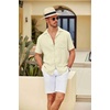 COOFANDY Men Short Sleeve Button Down Shirts Summer Linen Textured Shirt Casual Beach Tops with Pocket(Beige)