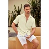 COOFANDY Men Short Sleeve Button Down Shirts Summer Linen Textured Shirt Casual Beach Tops with Pocket(Beige)