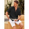 COOFANDY Men Short Sleeve Button Down Shirts Summer Linen Textured Shirt Casual Beach Tops with Pocket(Black)