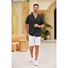 COOFANDY Men Short Sleeve Button Down Shirts Summer Linen Textured Shirt Casual Beach Tops with Pocket(Black)