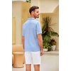 COOFANDY Men Short Sleeve Button Down Shirts Summer Linen Textured Shirt Casual Beach Tops with Pocket(Clear Blue)