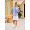 COOFANDY Men Short Sleeve Button Down Shirts Summer Linen Textured Shirt Casual Beach Tops with Pocket(Clear Blue)