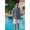 COOFANDY Men Short Sleeve Button Down Shirts Summer Linen Textured Shirt Casual Beach Tops with Pocket(Dark Blue)