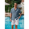 COOFANDY Men Short Sleeve Button Down Shirts Summer Linen Textured Shirt Casual Beach Tops with Pocket(Dark Blue)