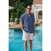 COOFANDY Men Short Sleeve Button Down Shirts Summer Linen Textured Shirt Casual Beach Tops with Pocket(Denim Blue)